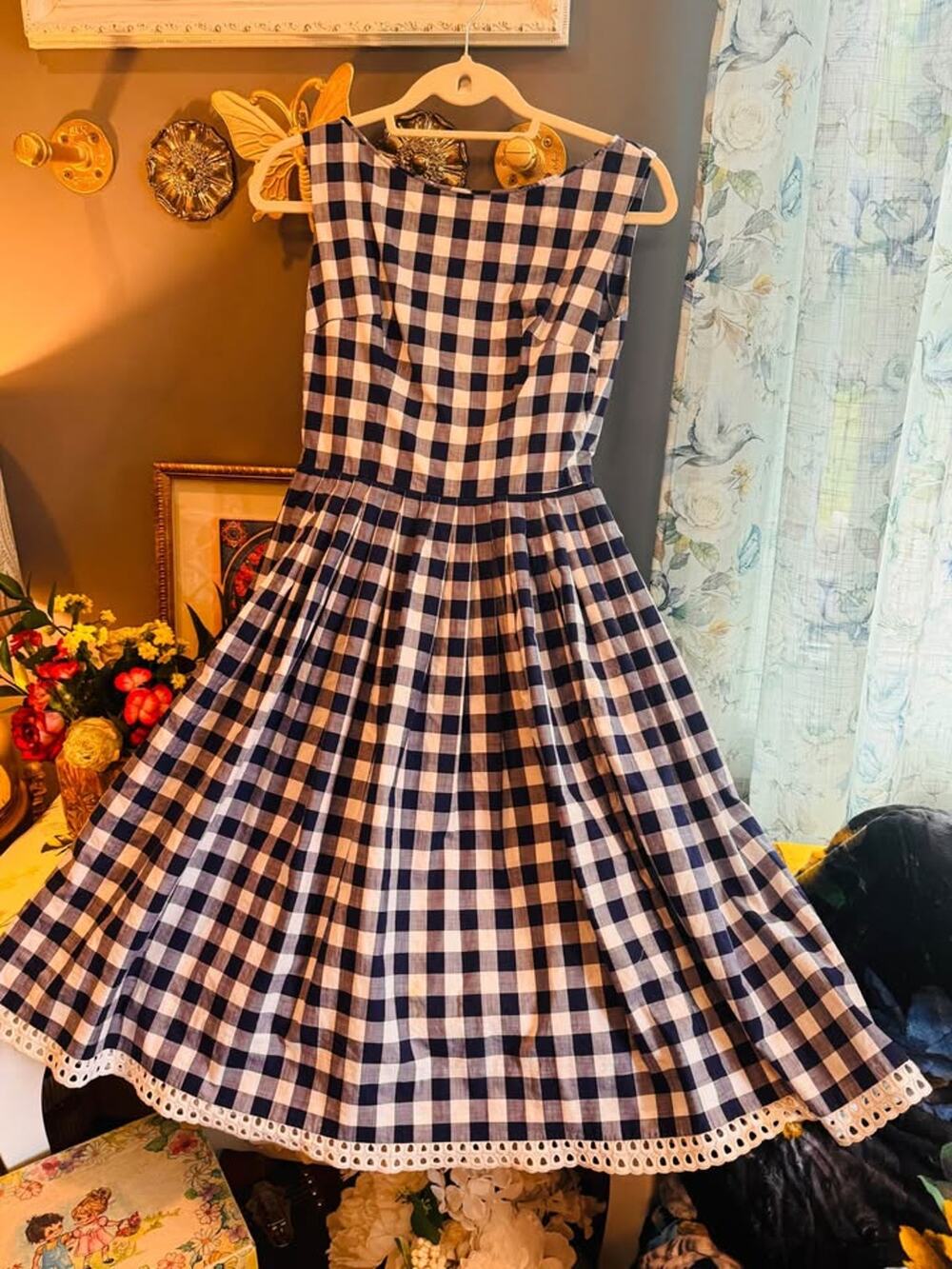 💙 Vintage Harvey Berin Navy Gingham Fit & Flare Dress 💙